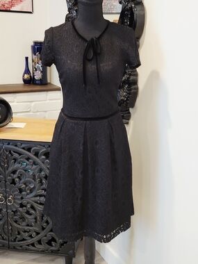 RW&CO. Black Lace A-Line Dress with Tie Neck